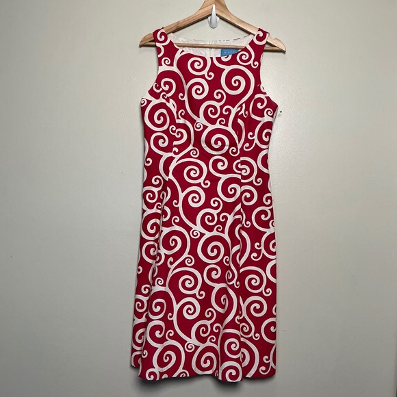 J. McLaughlin Dresses & Skirts - VTG J. McLaughlin Pink White Scroll Swirl Print Cotton Sheath Dress Size 10